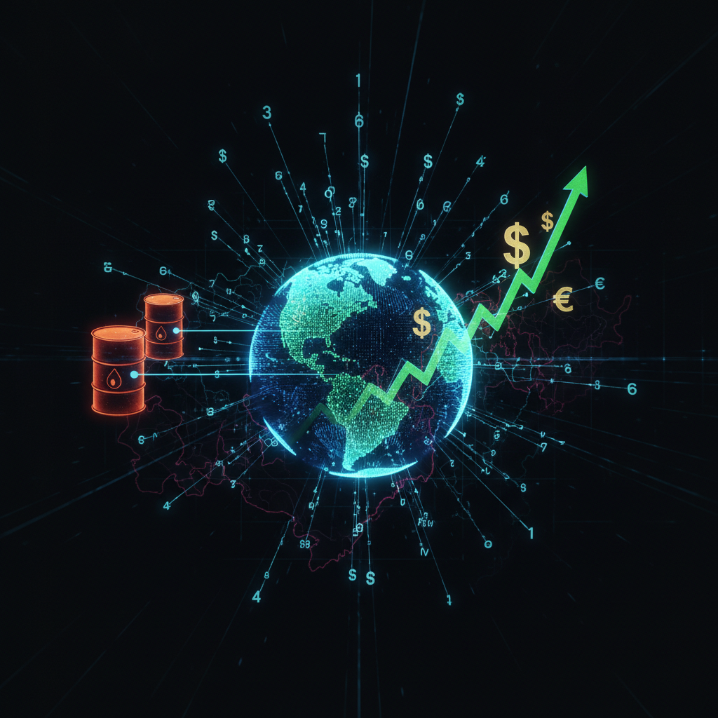 A central, glowing digital globe serves as the focal point, surrounded by abstract, interconnected s