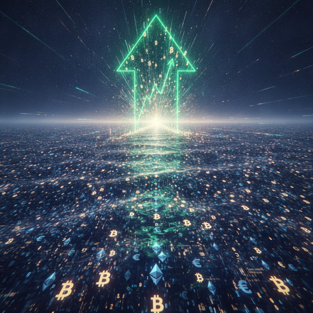 An abstract, grand-scale visualization of 'ultra-high liquidity' and 'speculative surge' in a crypto