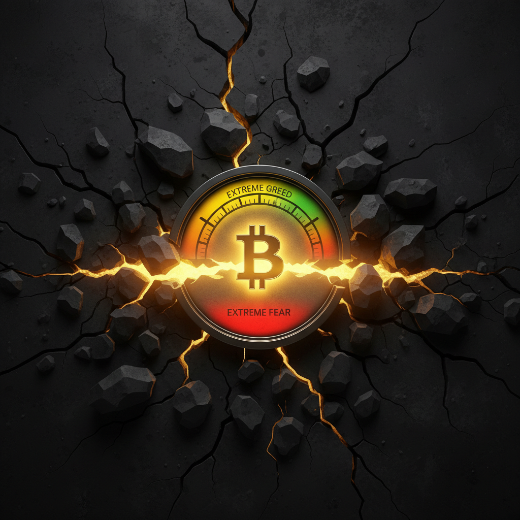 An abstract, metaphorical image representing 'Extreme Fear' in the market, yet revealing a hidden op