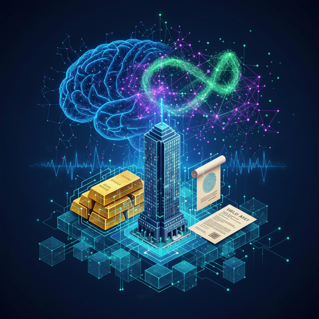 A futuristic and highly conceptual digital illustration showcasing the synergy of AI, Quantum Comput