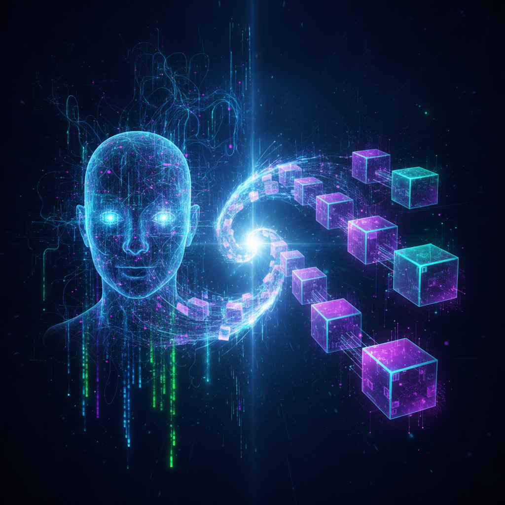 A conceptual digital artwork illustrating the powerful and seamless convergence of Artificial Intell