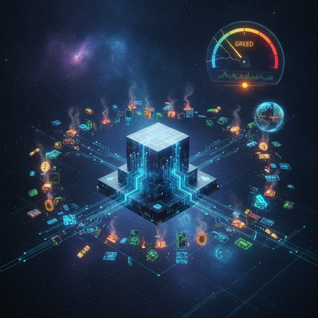 A conceptual image illustrating the overall cryptocurrency market dynamics, emphasizing both opportu