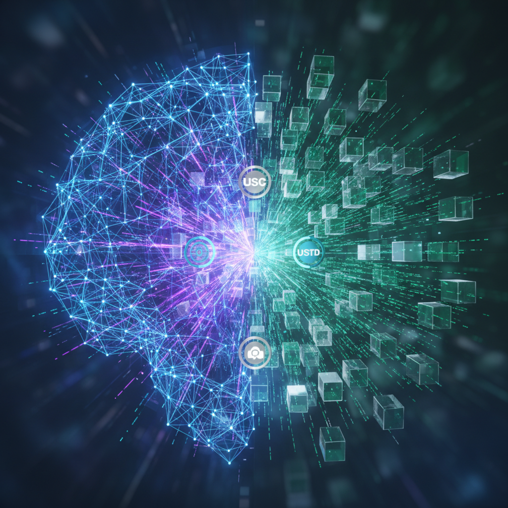 A futuristic, conceptual image illustrating the seamless integration of Artificial Intelligence (AI)