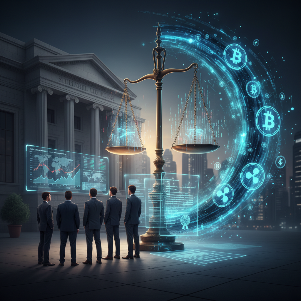 A powerful visual depicting the convergence and influence of traditional finance and blockchain tech