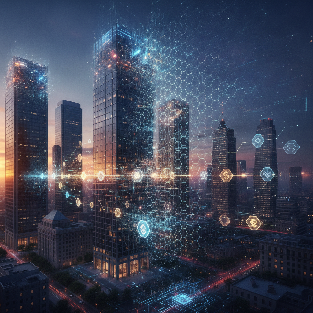 A symbolic representation of the integration of traditional finance and blockchain technology. Tower