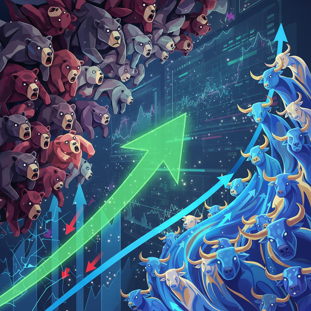 An abstract visualization depicting the complex dynamics of altcoin futures markets. On one side, a 