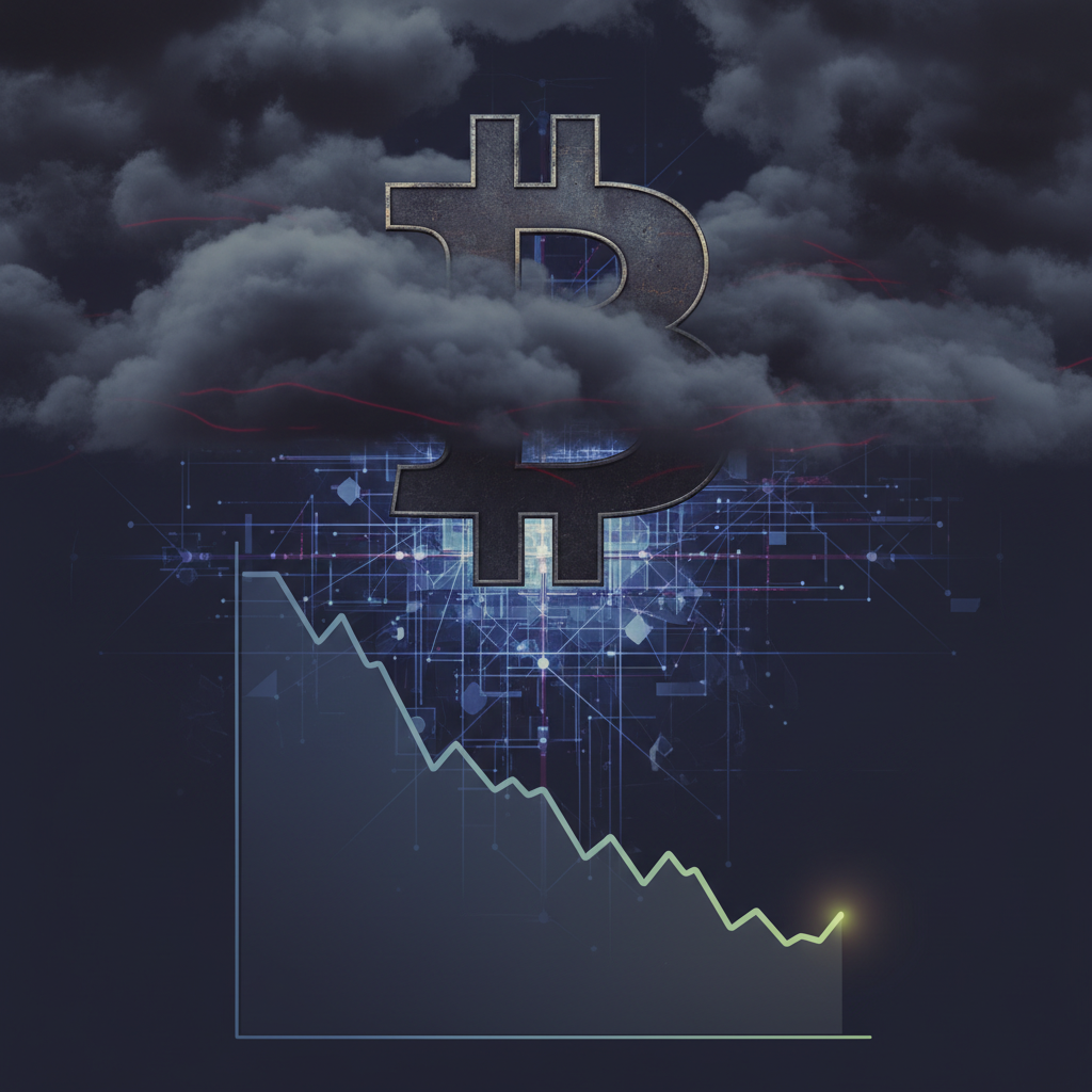 A dramatic and symbolic image representing the Bitcoin market in 'extreme fear' but with a hint of p