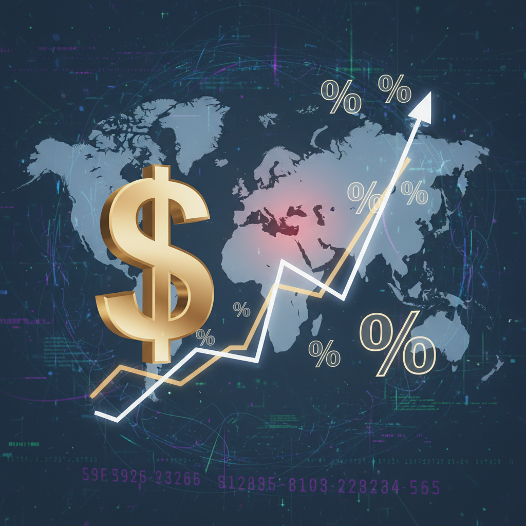 A sophisticated visual representation of global macroeconomic forces. A stylized world map subtly hi