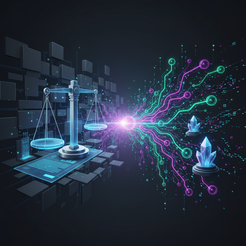A visually balanced and harmonious image depicting the interplay between blockchain regulation and i