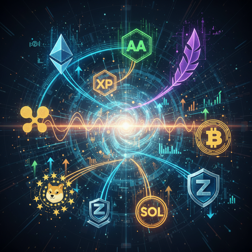 A visually rich and interconnected digital artwork showcasing the diverse and evolving altcoin marke