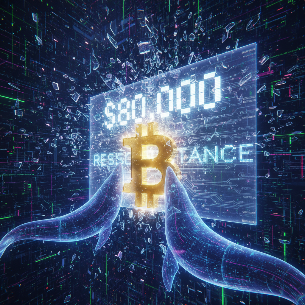 An abstract, high-tech digital art illustration depicting the Bitcoin (BTC) symbol as a strong, gold