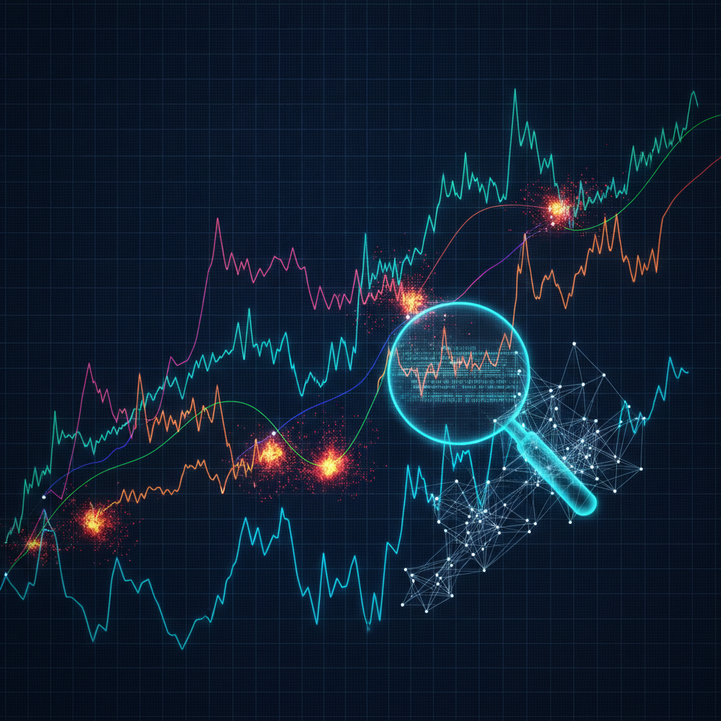 A dynamic and abstract visualization of the crypto futures market, focusing on altcoin position diss