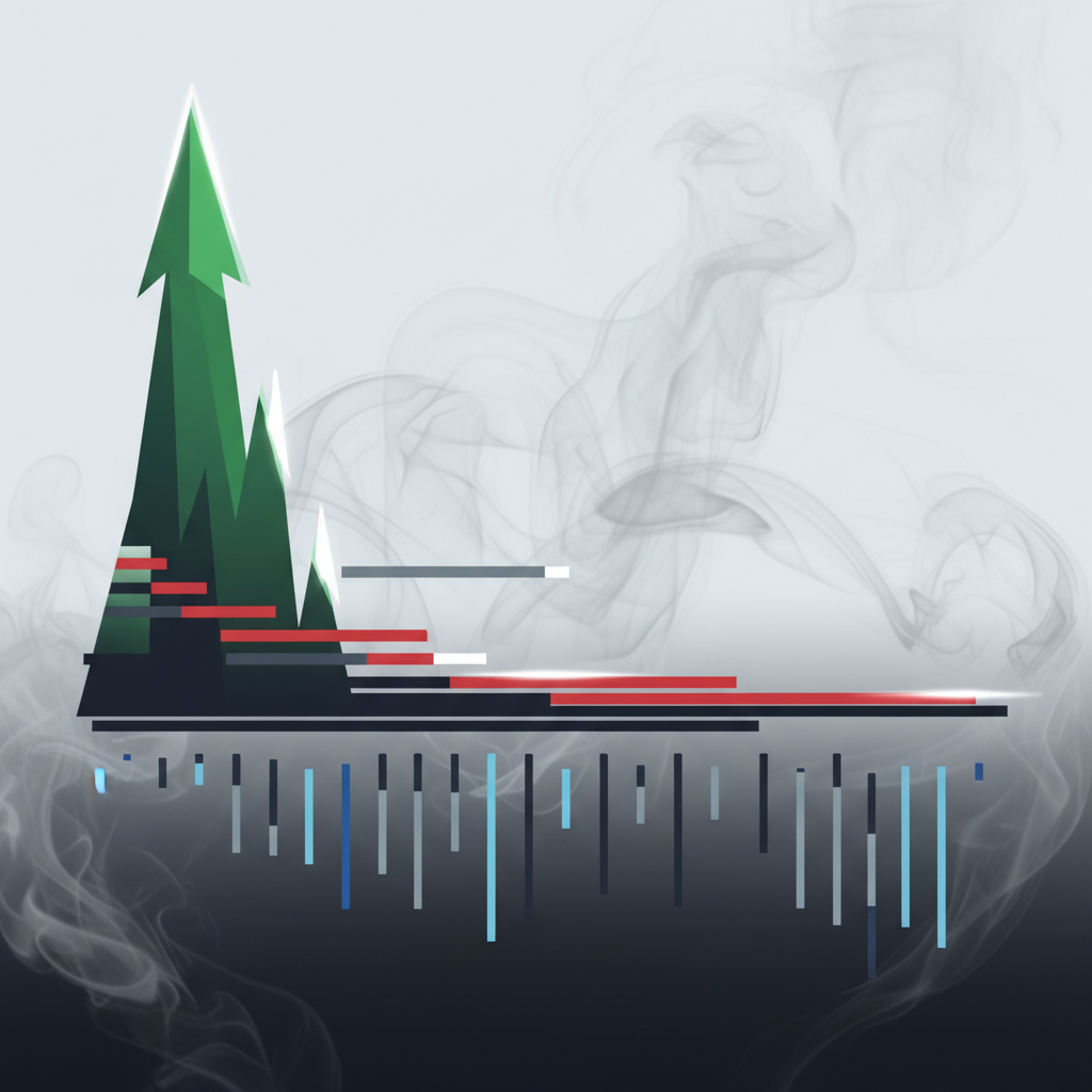 A dynamic, abstract representation of a cryptocurrency candlestick chart showing a dramatic, steep u