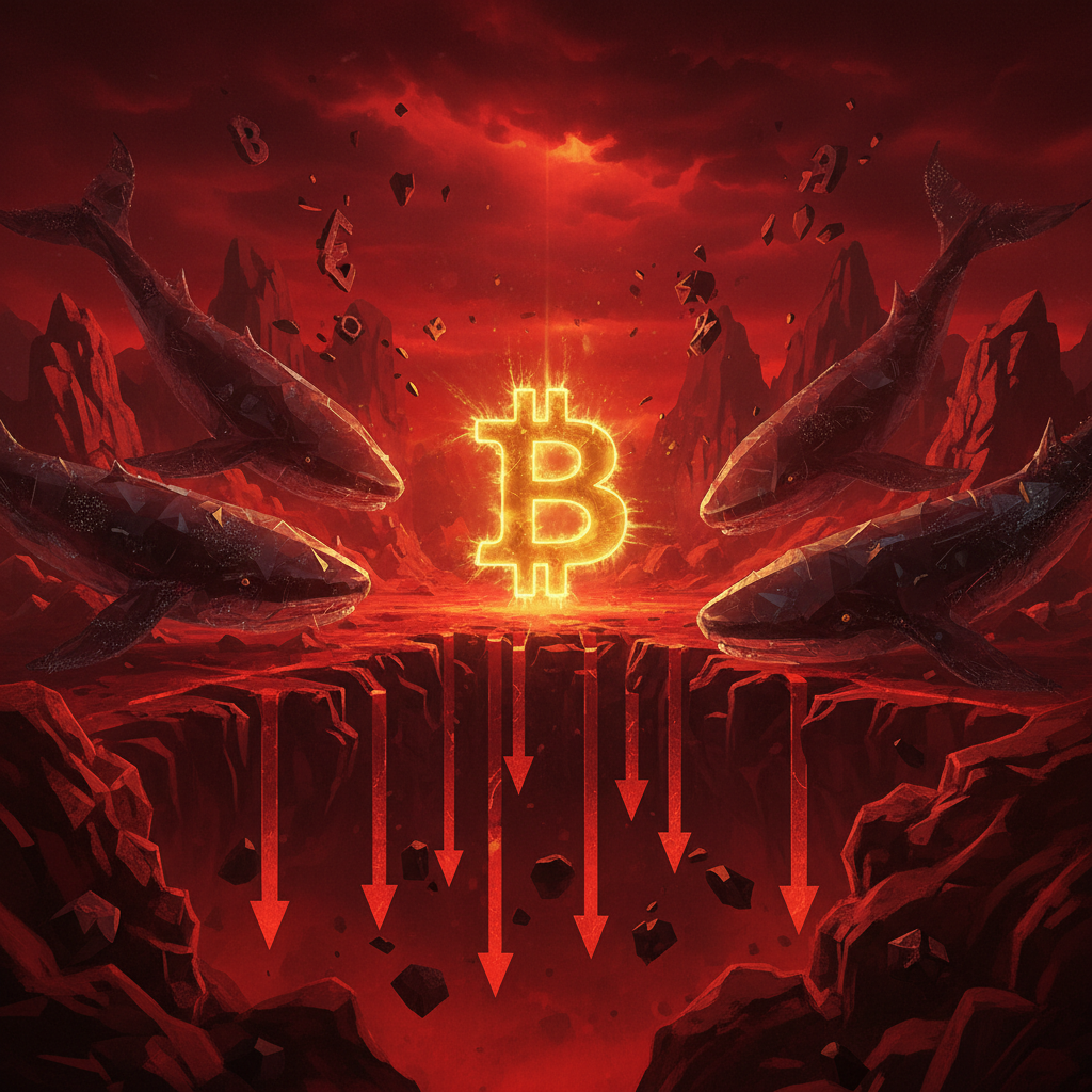 A surreal digital art image depicting 'Extreme Fear' in the crypto market. The scene is a desolate, 