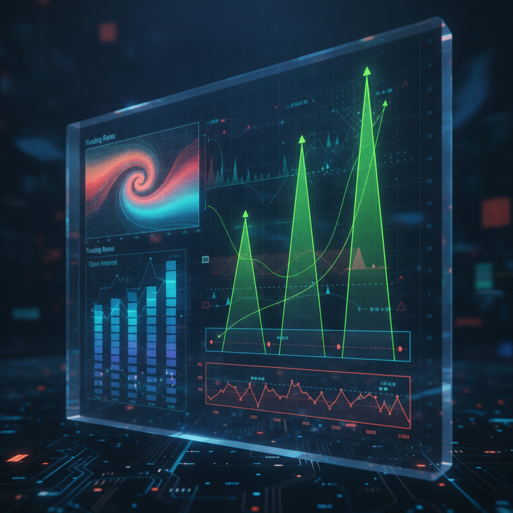 A dynamic and complex visualization of multiple altcoin price charts on a futuristic digital interfa