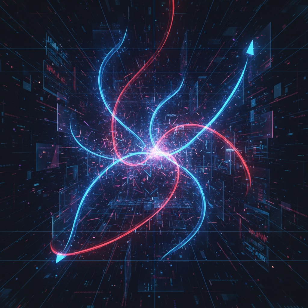 A vibrant, abstract visualization of a volatile cryptocurrency altcoin futures market. Multiple inte