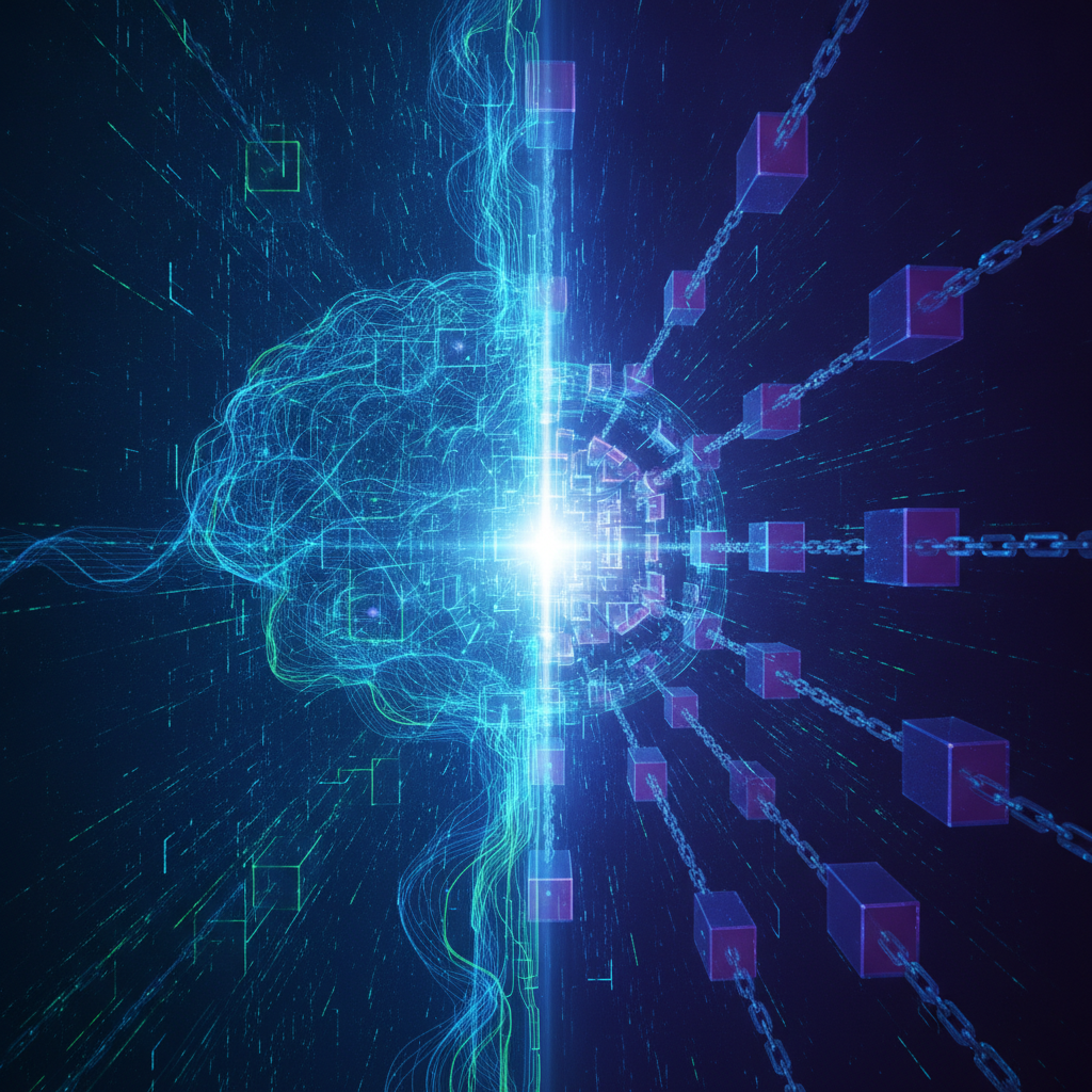 A dynamic and futuristic visualization depicting the powerful synergy between Artificial Intelligenc