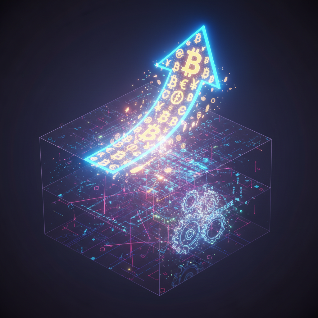 A visually striking depiction of the cryptocurrency market's current state. On the surface, a vibran