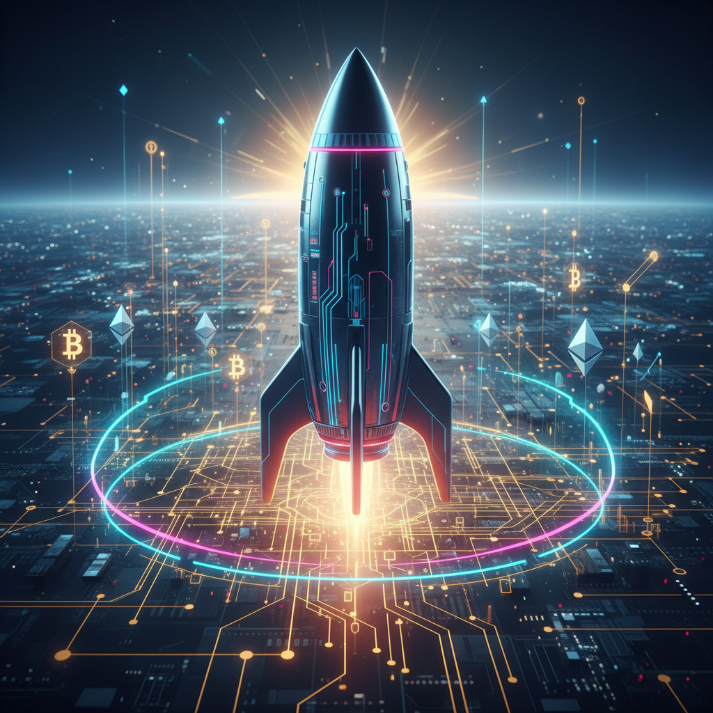 A powerful and dynamic digital illustration symbolizing the blockchain market 'taking a breath' befo