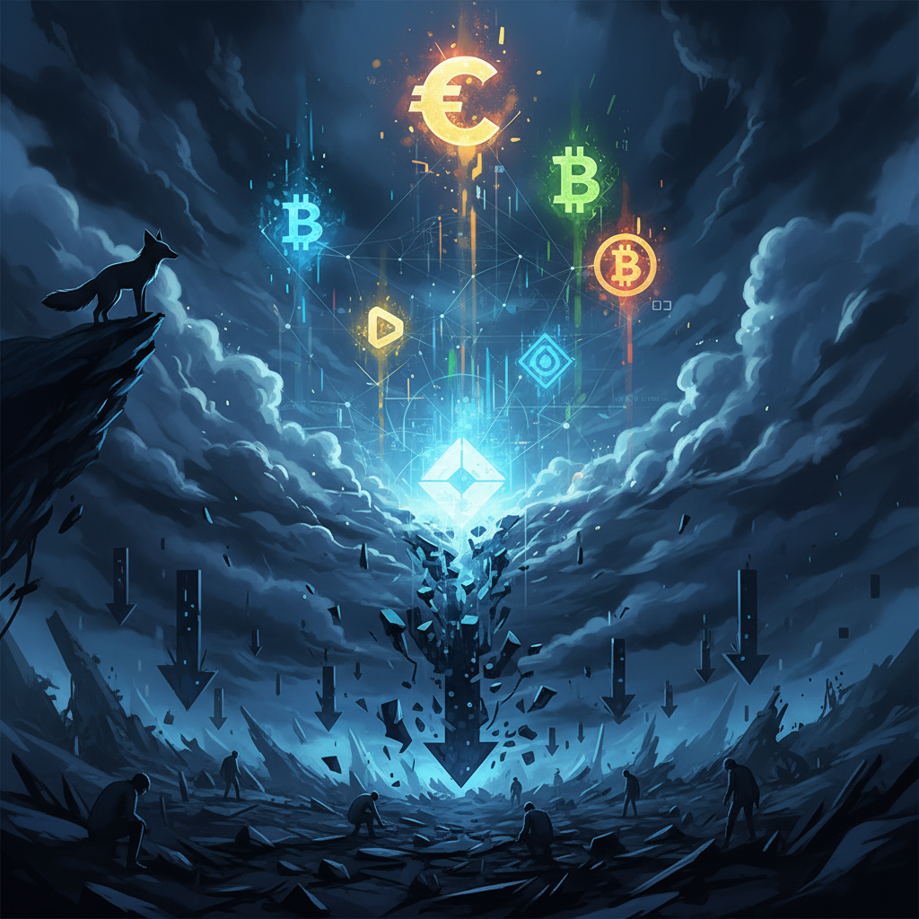 A conceptual digital art illustration depicting a stark contrast within the cryptocurrency market. T
