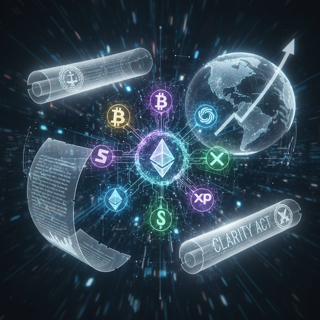 A central, vibrant blockchain network or a collection of diverse cryptocurrency symbols (Bitcoin, Et
