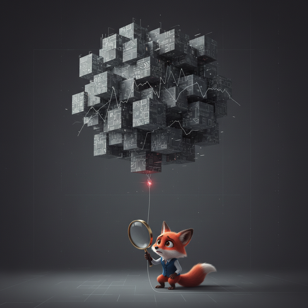 A colossal, monolithic, and intricate structure made of metallic grey data patterns, representing an