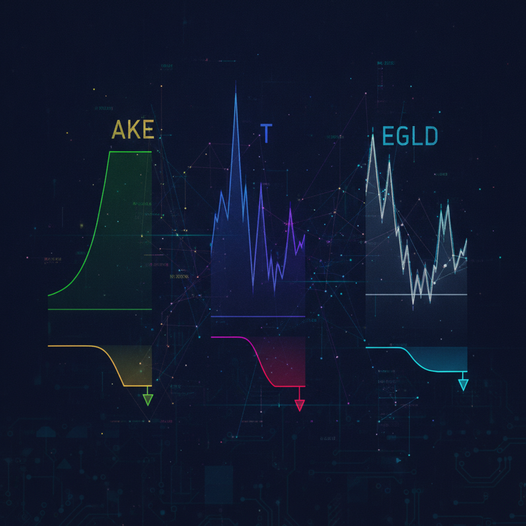 A dynamic and complex digital interface showcasing multiple abstract cryptocurrency altcoin charts, 