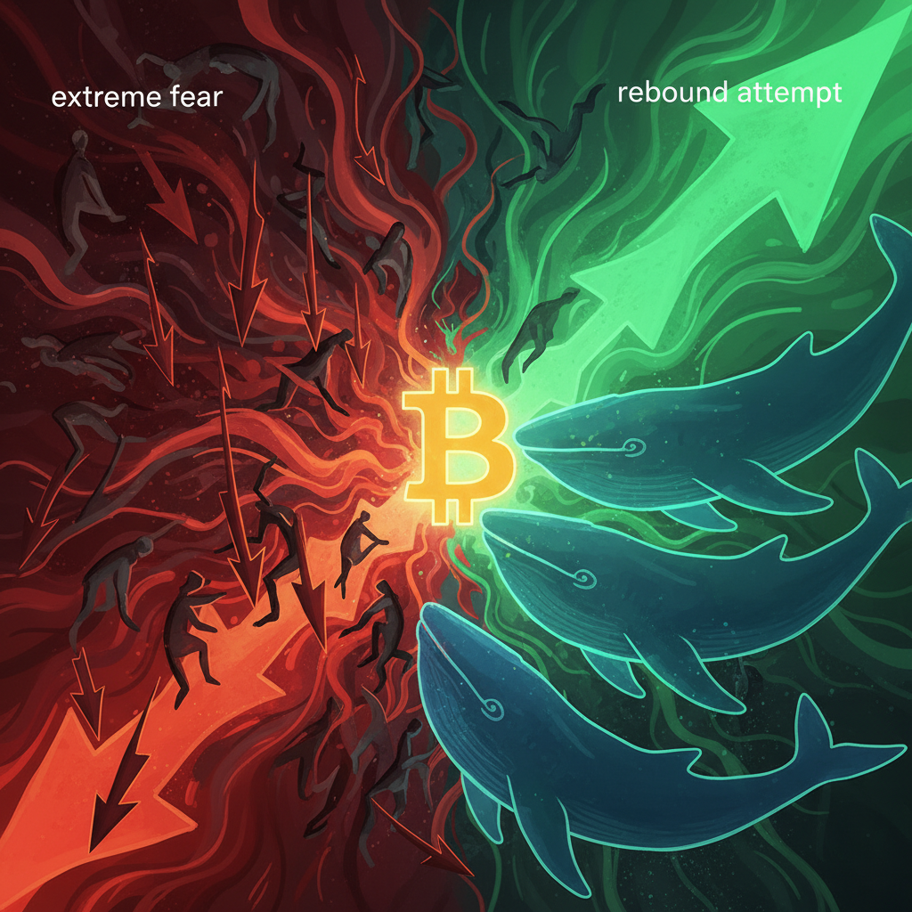 An abstract visualization depicting a tug-of-war between market forces. On the left, a dark, chaotic