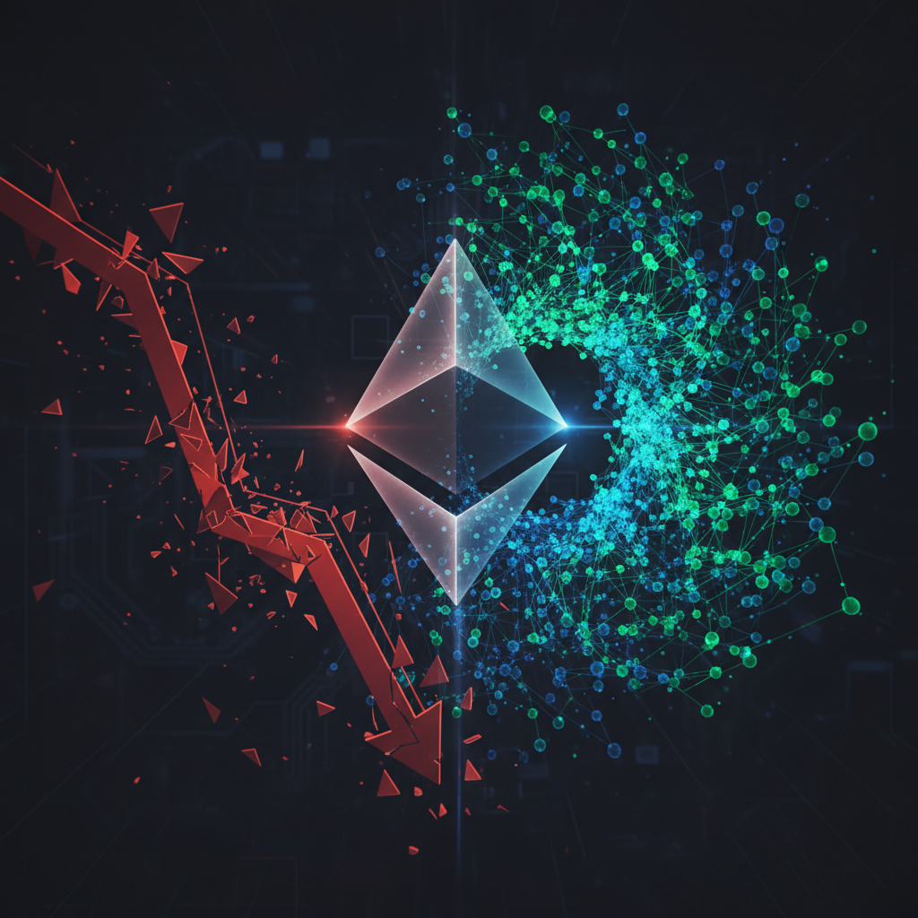 A compelling visual representation of Ethereum's paradox: price decline contrasted with record user 