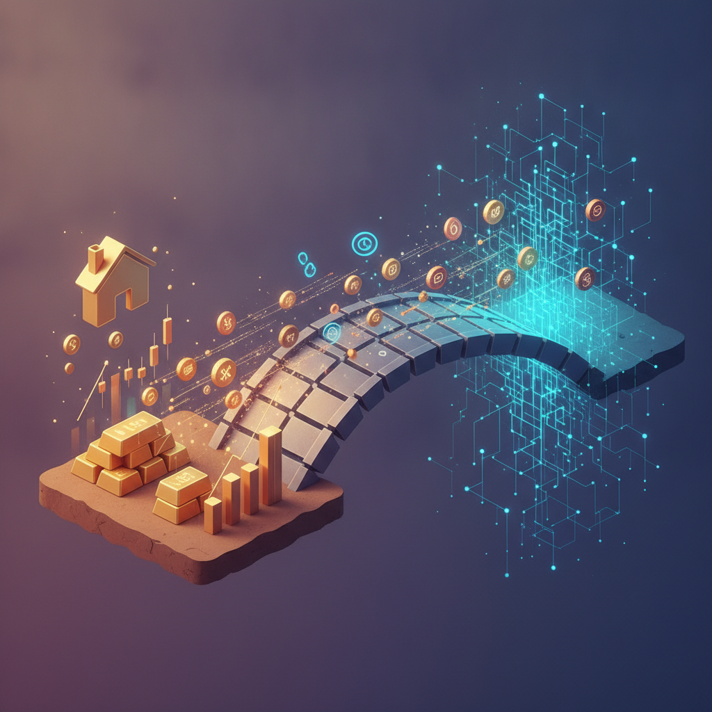A conceptual digital illustration showing a seamless and elegant bridge forming between traditional 