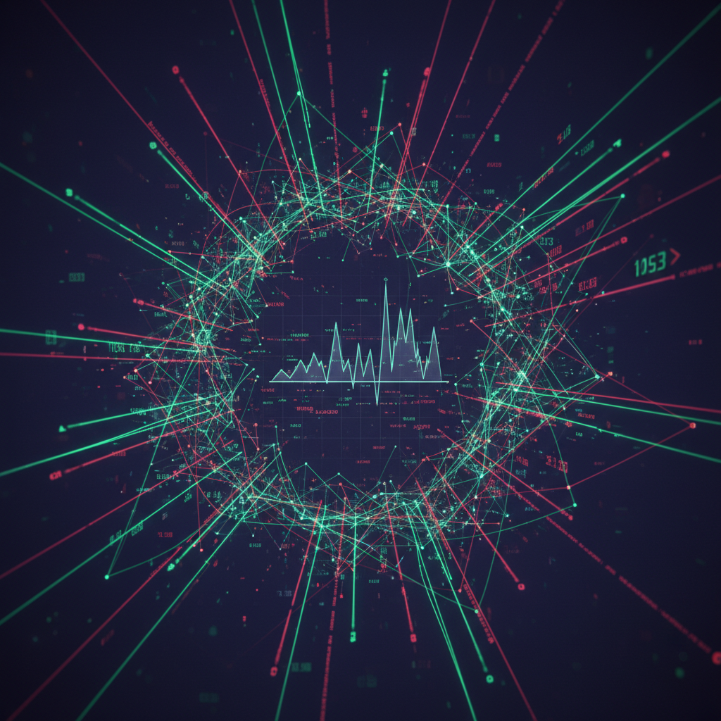 A complex, interconnected network of digital lines and nodes, representing the cryptocurrency deriva