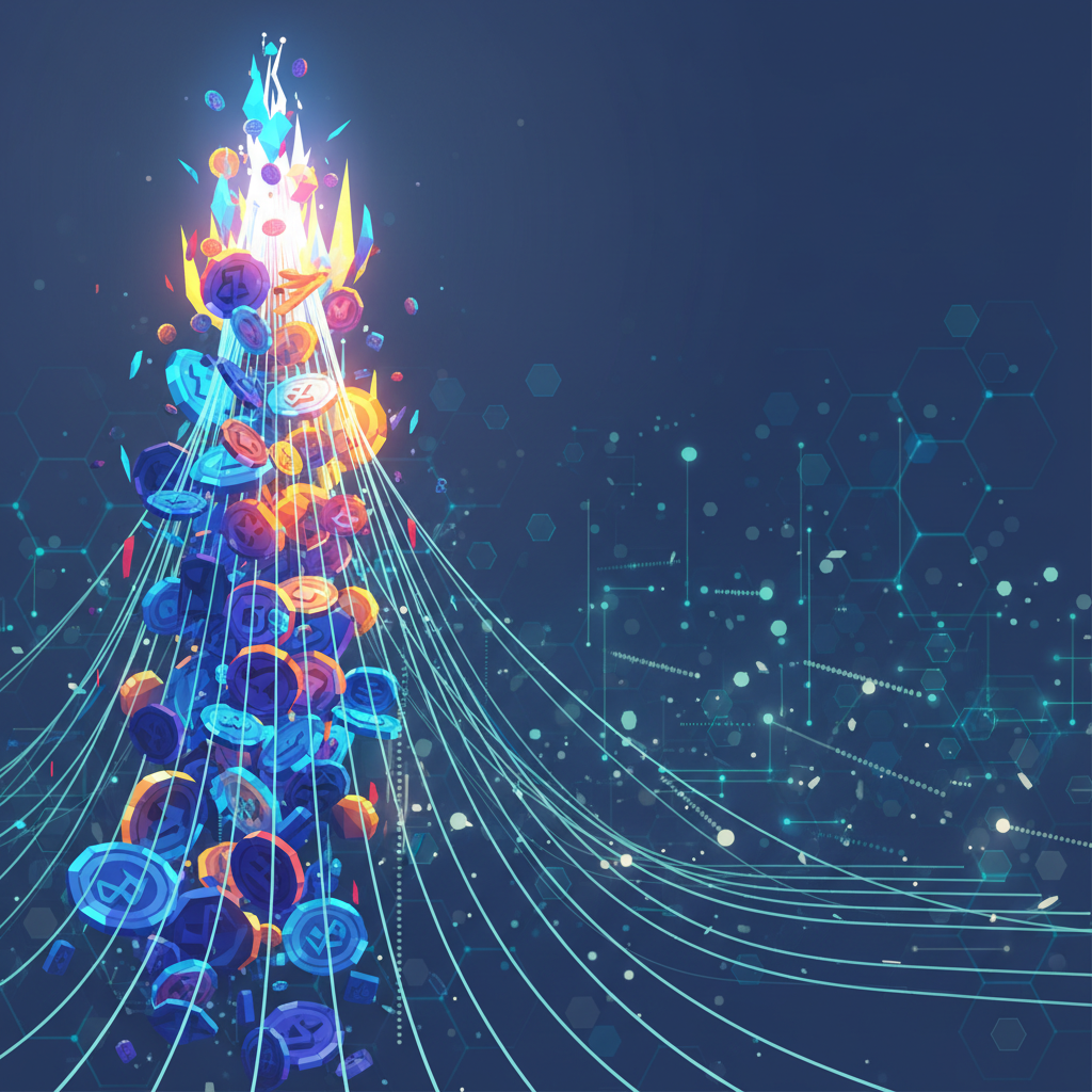 An abstract, dynamic visualization representing the volatile nature of altcoin futures markets. Seve