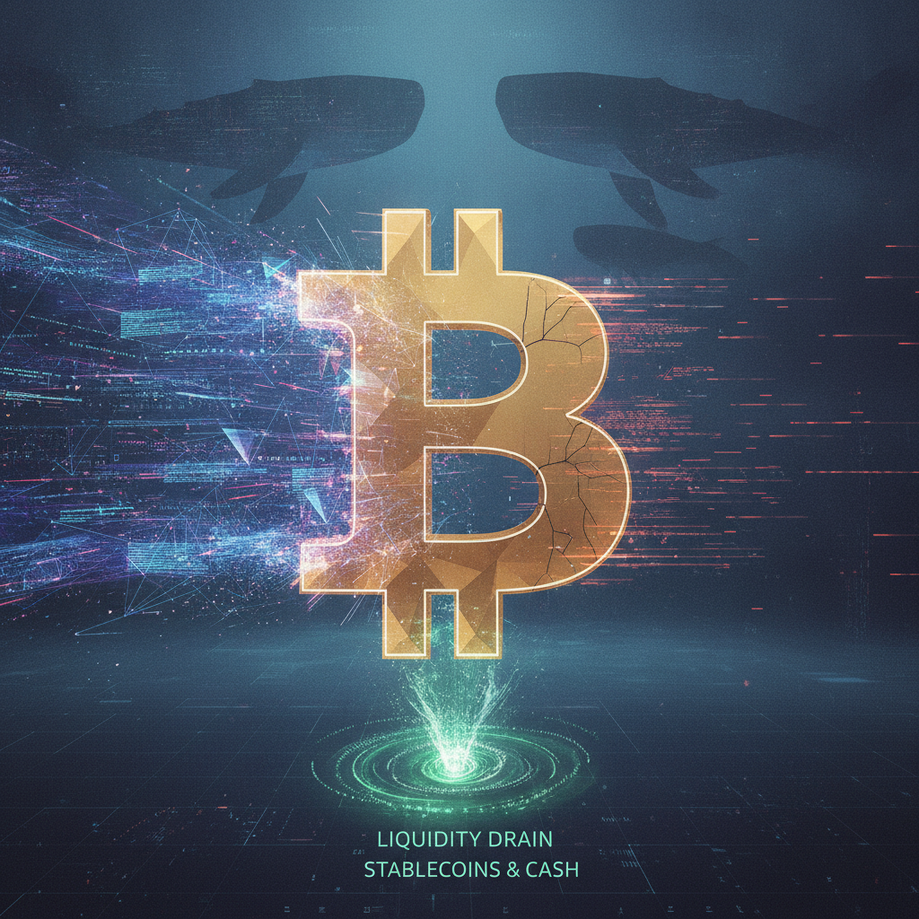 A conceptual image illustrating the contrasting forces in the Bitcoin market. On one side, a powerfu