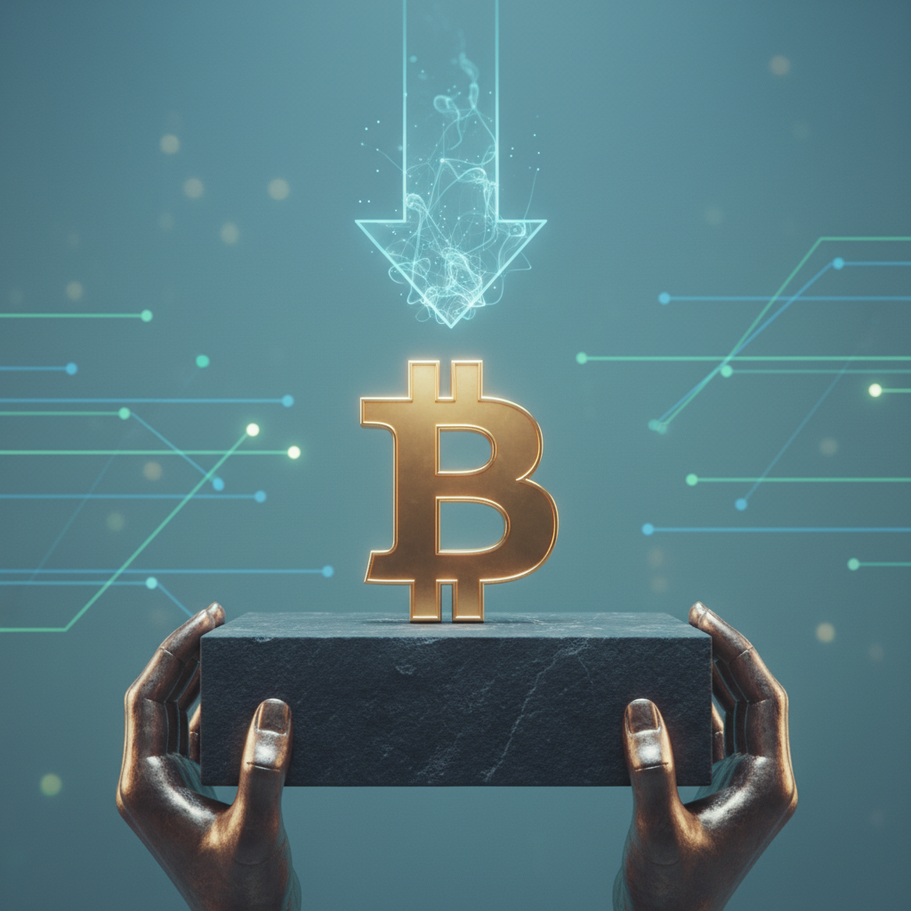 A symbolic image representing market resilience. In the foreground, a large, stylized Bitcoin symbol