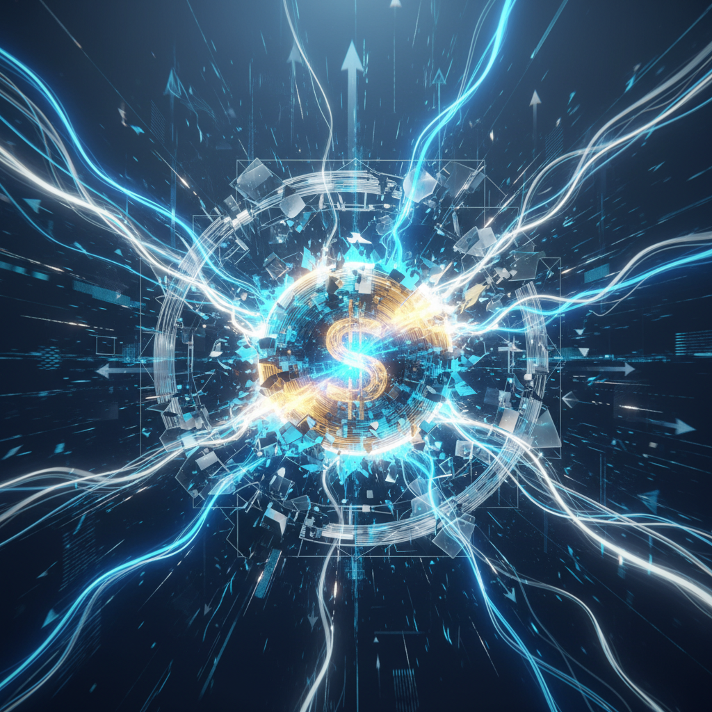 An abstract and dynamic digital art piece symbolizing the unleashing of hidden potential. At the cen