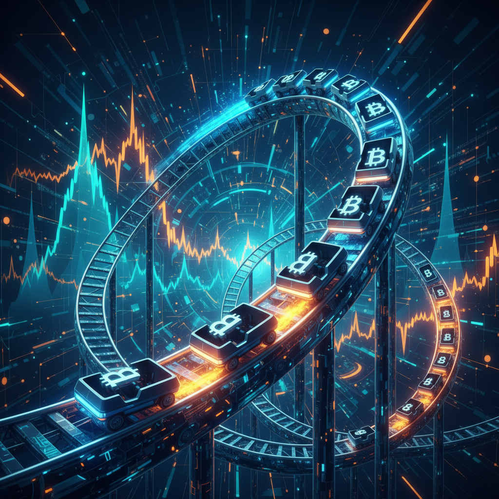 A dynamic and visually striking representation of Bitcoin's market volatility. A stylized digital ro