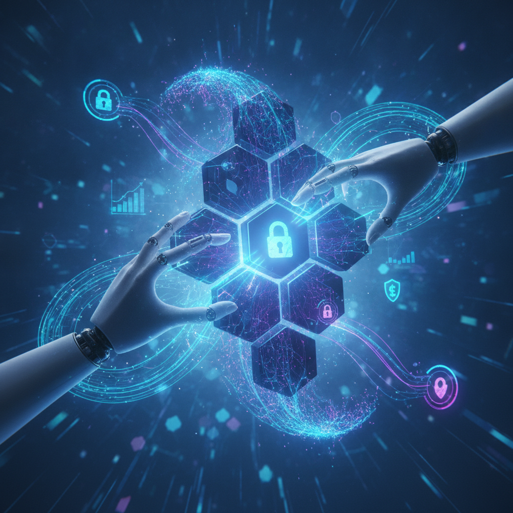 A dynamic and sophisticated visual representing the powerful synergy between Artificial Intelligence