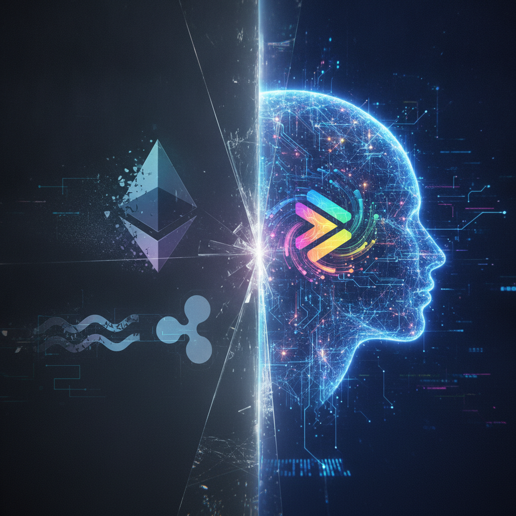 A contrasting image depicting the current state and future potential of altcoins. On the left, sever