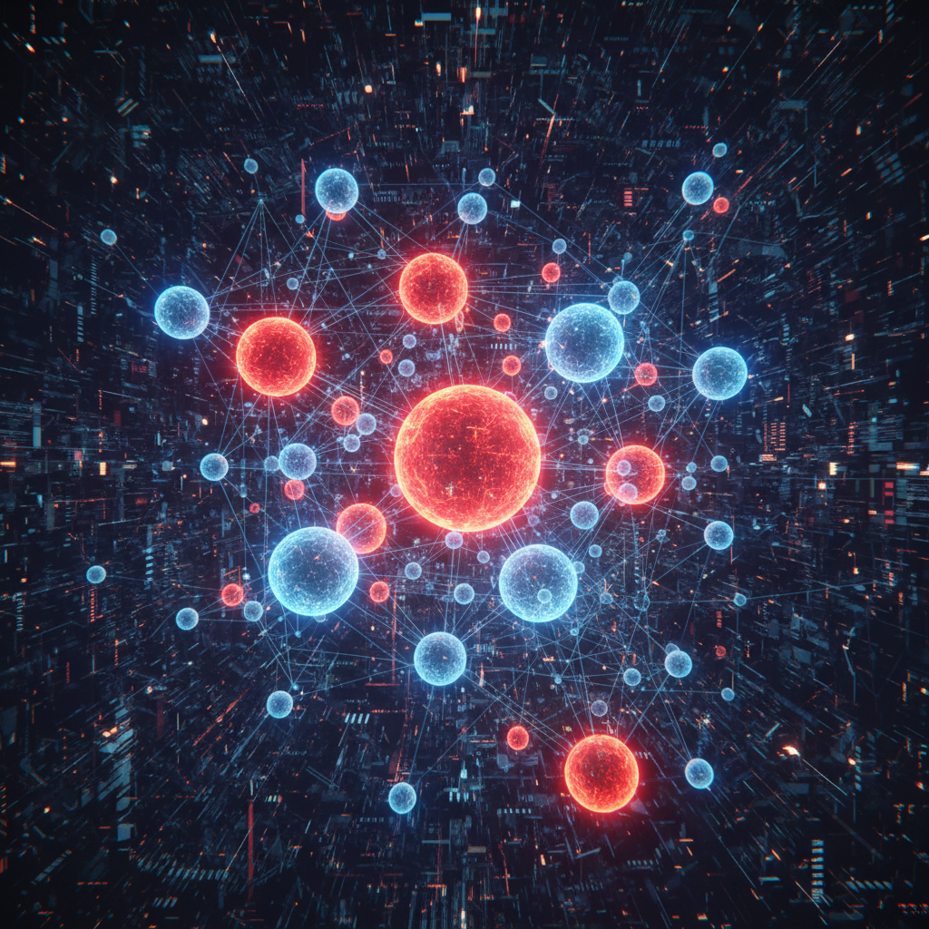 An abstract, conceptual visualization illustrating key derivatives market indicators and risks. Domi