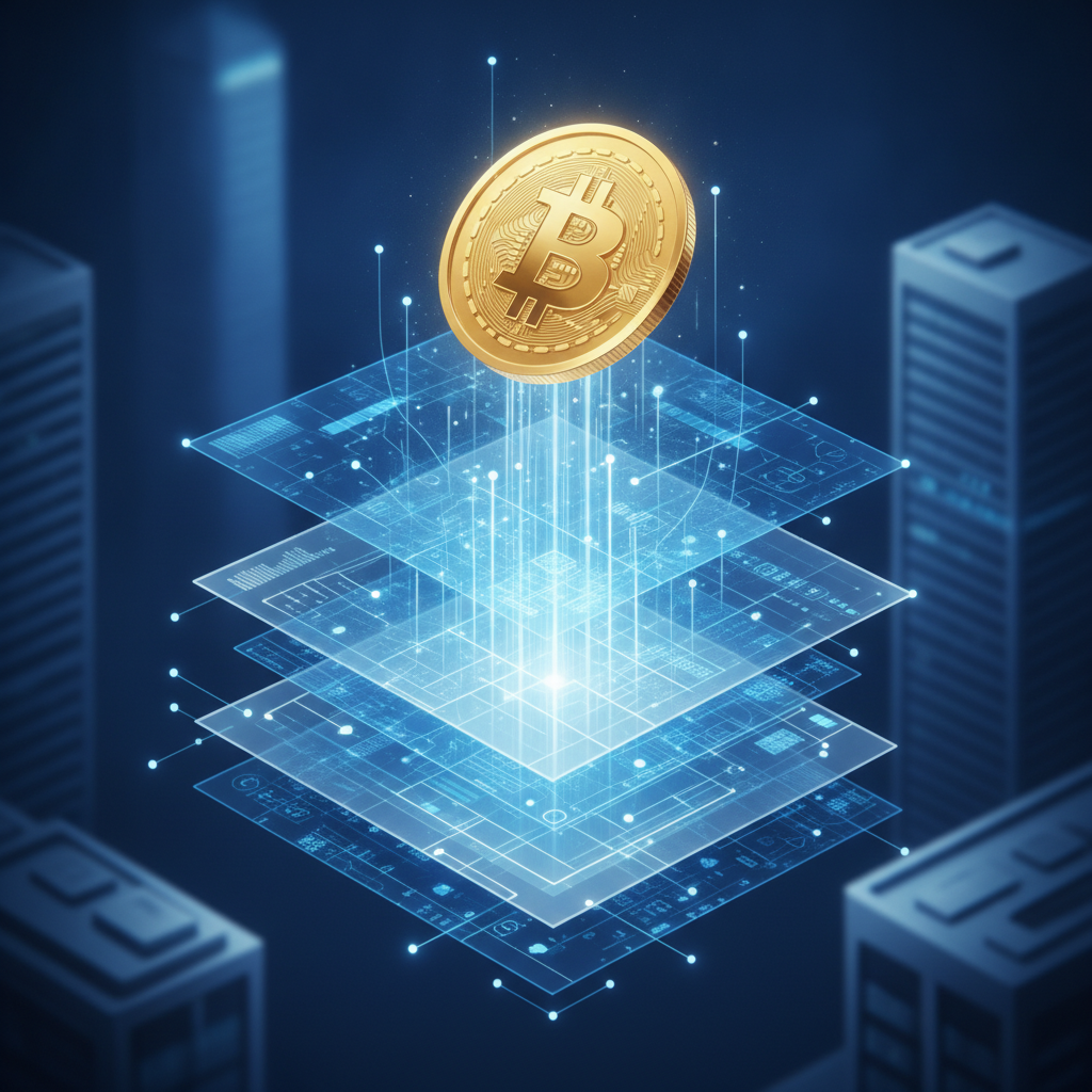 A sophisticated digital illustration depicting a powerful upward trend for Bitcoin, visualized as a 