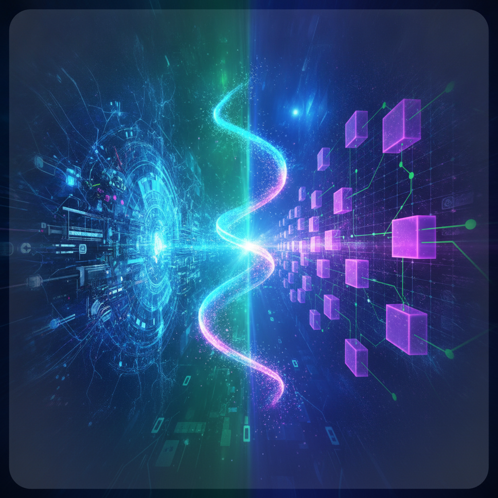 A dynamic and futuristic digital illustration showcasing the seamless synergy between Artificial Int