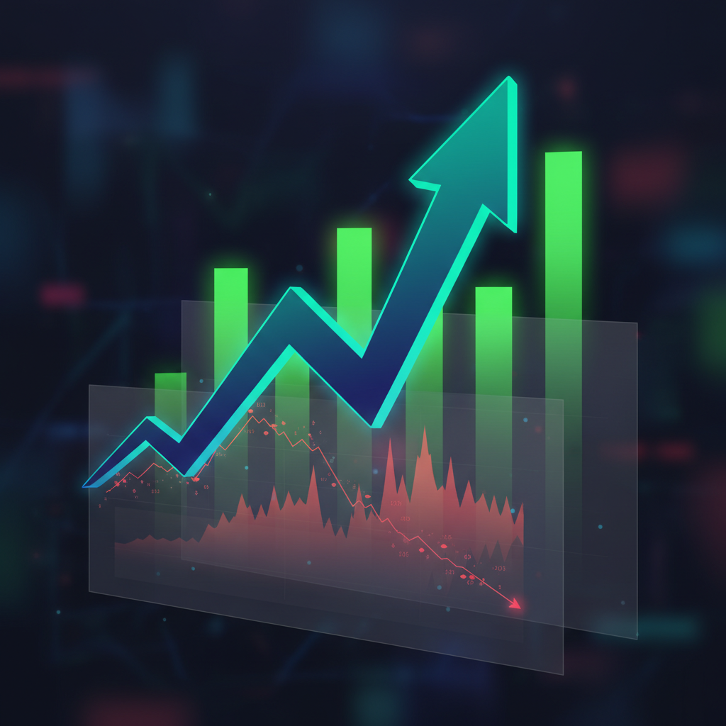 An abstract, dynamic representation of an altcoin price pump. A bold, upward-pointing arrow or a sha