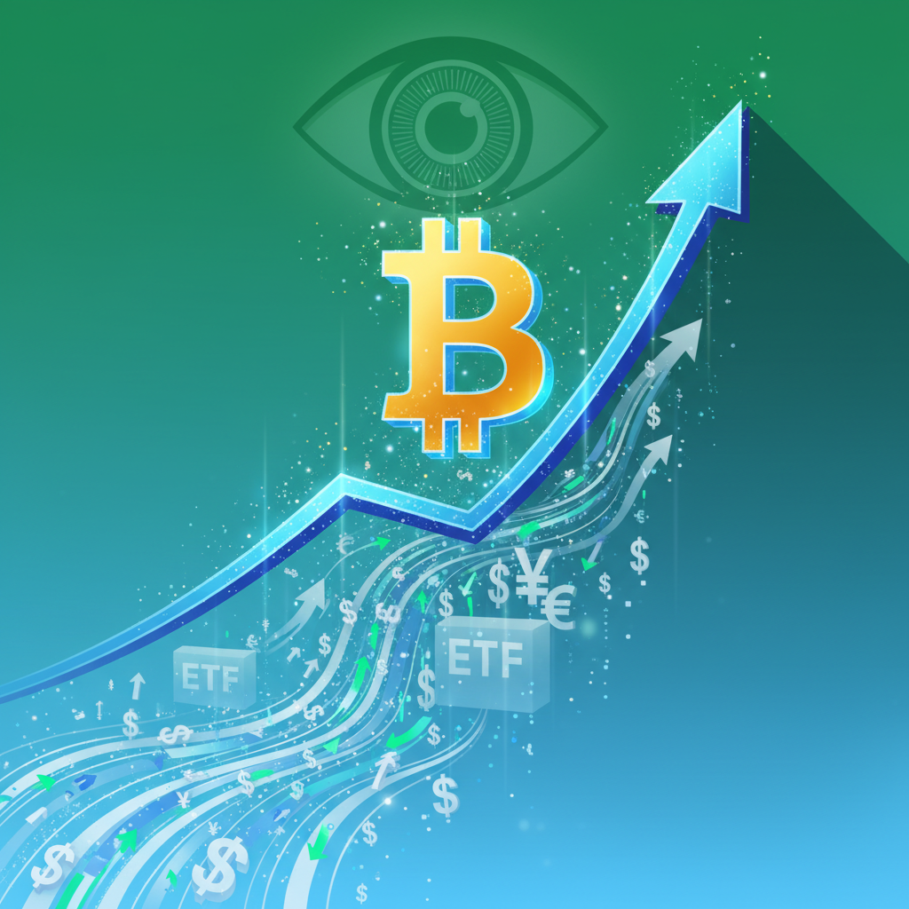 A dynamic and compelling image illustrating Bitcoin's strong recovery and institutional interest. A 