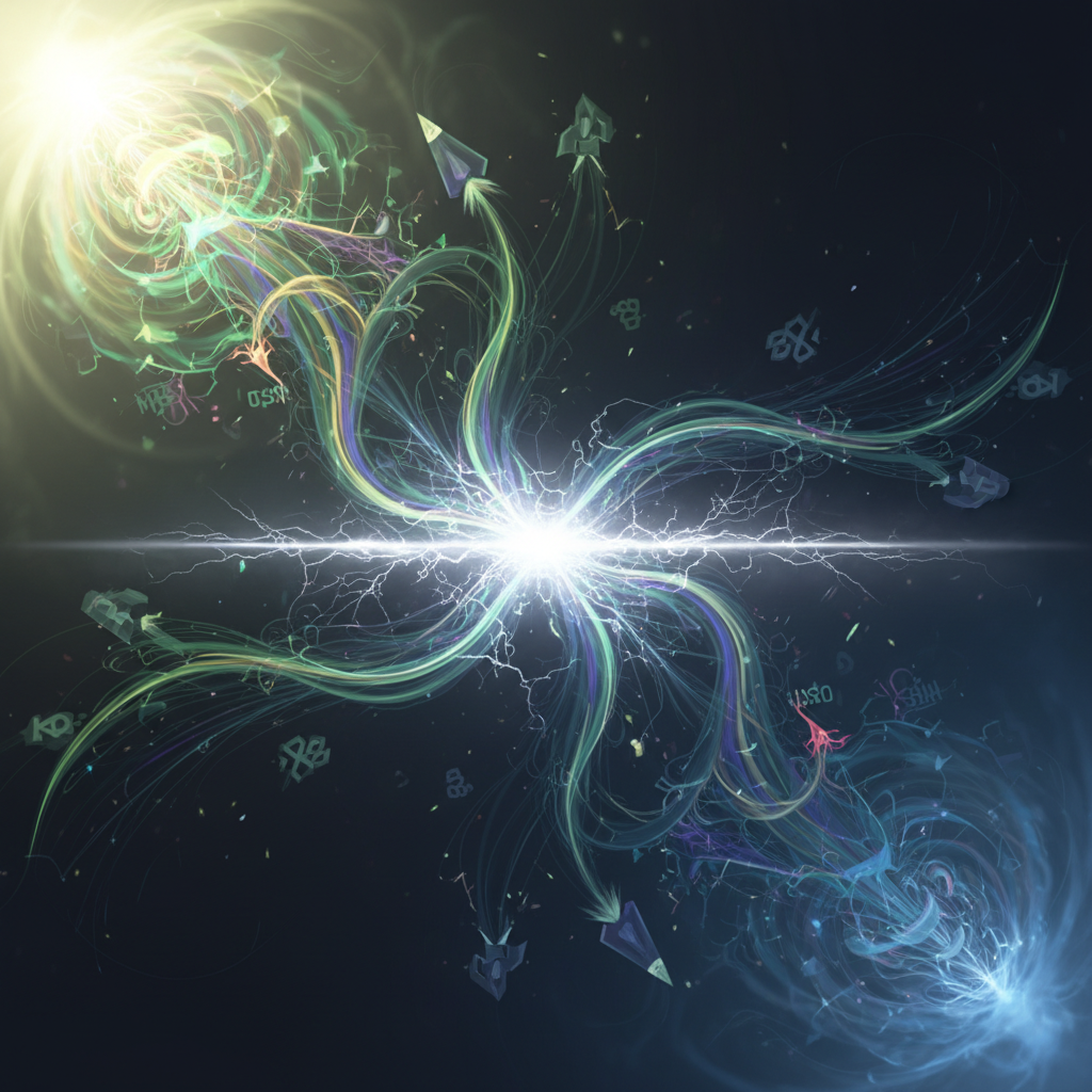 A dynamic and abstract digital art illustration depicting divergent trends in the altcoin market. Th