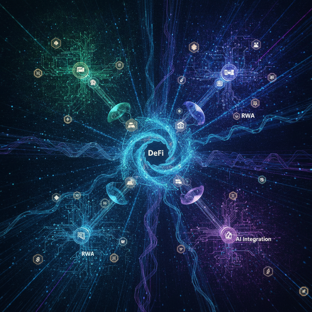 A dynamic and visually stunning representation of a thriving altcoin ecosystem. Abstract, glowing in