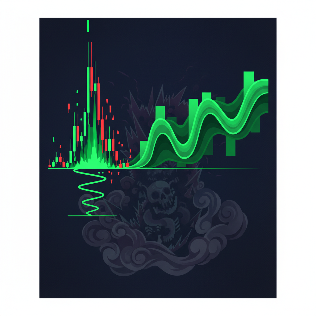 A dynamic visual representation of various altcoin charts, some erupting upwards like a tightly woun