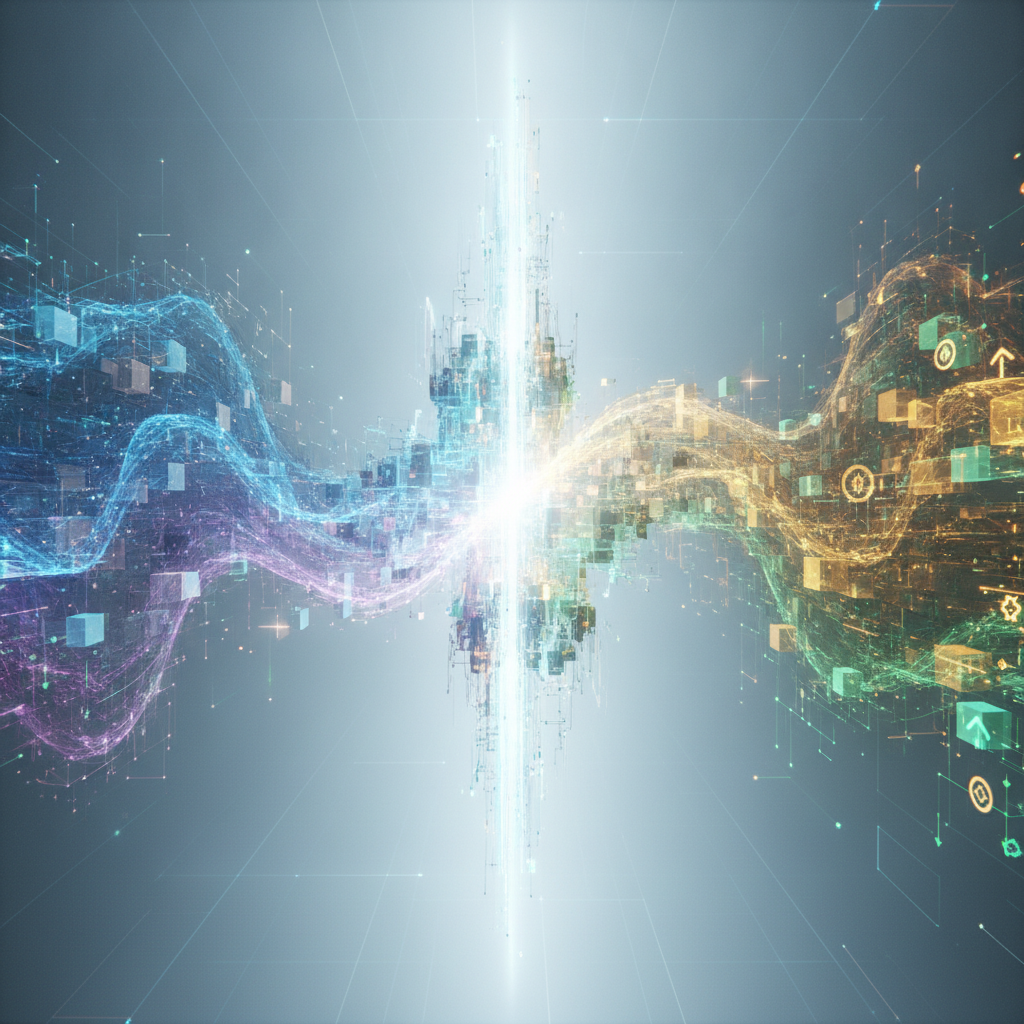 An abstract, futuristic image symbolizing the harmonious synergy between Artificial Intelligence (AI